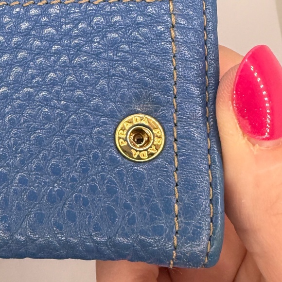 Prada Continental Flap Long Wallet in Blue Pebbled Leather - Picture 10 of 17